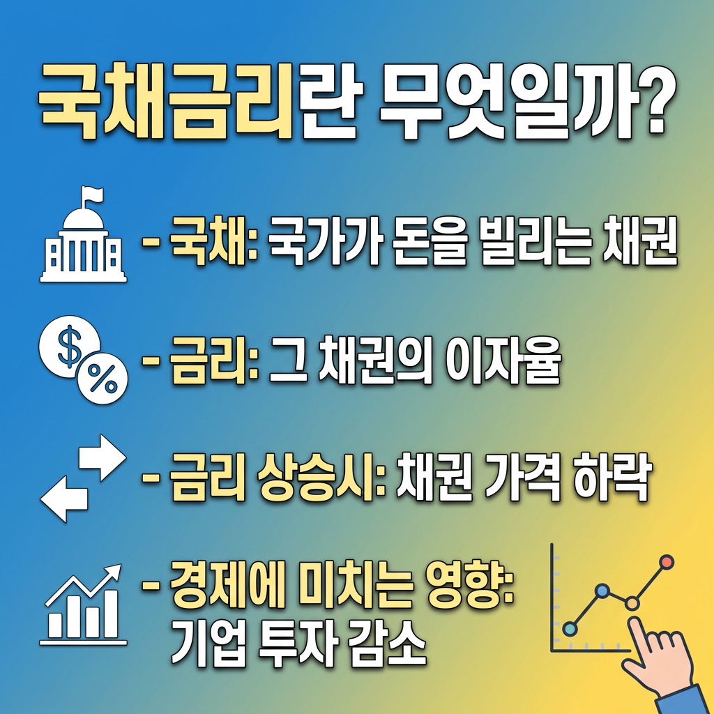 국채금리란 무엇일까? 국가가 돈을 빌리는 채권, 금리란 그 채권의 이자율, 금리 상승 시 채권 가격 하락, 경제 영향은 기업 투자 감소
